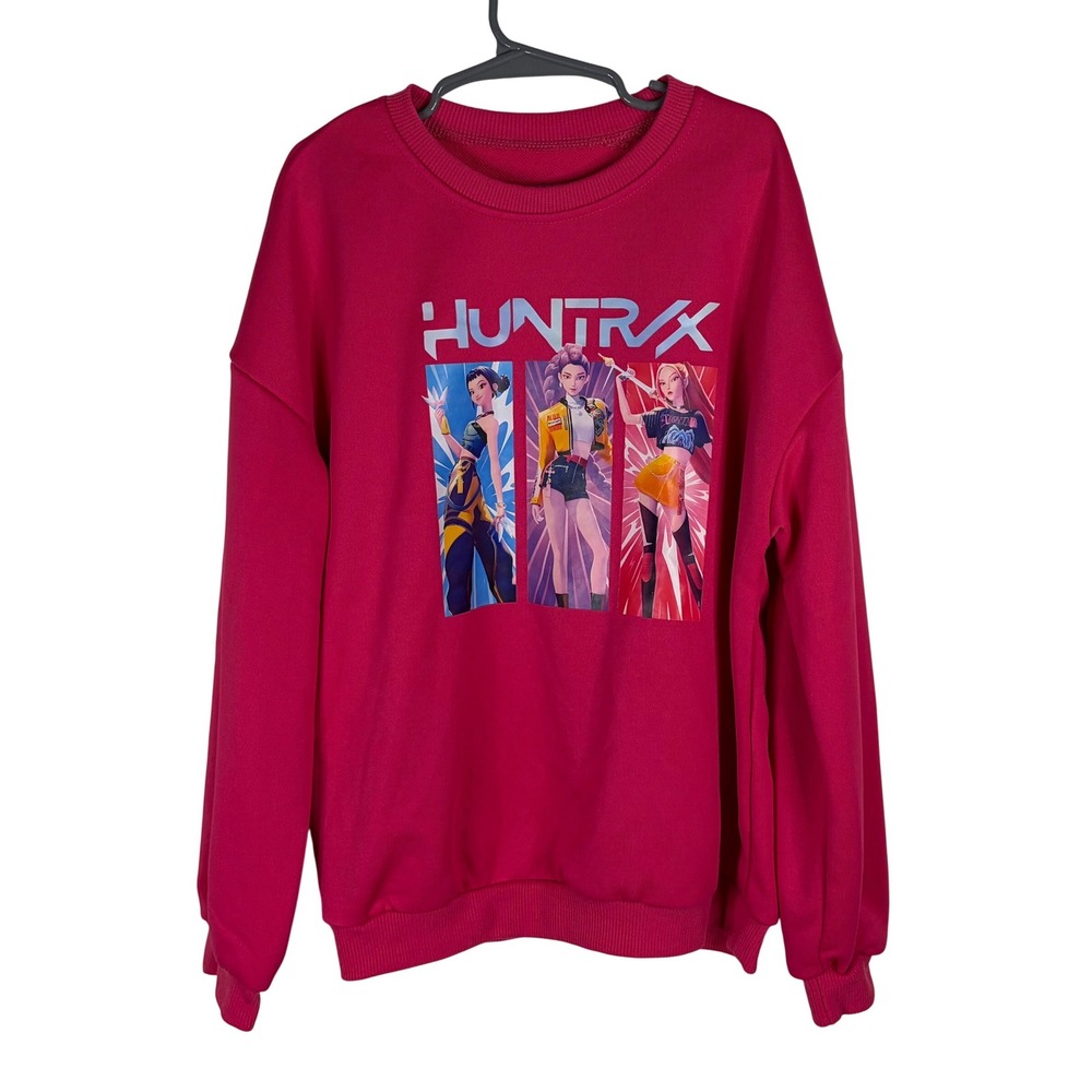 HUNTRX Anime Graphic Pink Crewneck Sweatshirt Girls Size 9-10Y Pullover